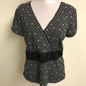 SIGRID OLSEN Black Nylon Mesh Surplice Top Sz XL